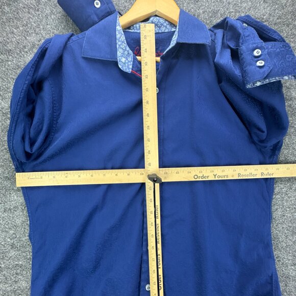Robert Graham Shirt Medium Blue Jacquard‎ Cotton Flip Cuff Embroidered Trim - Picture 12 of 16